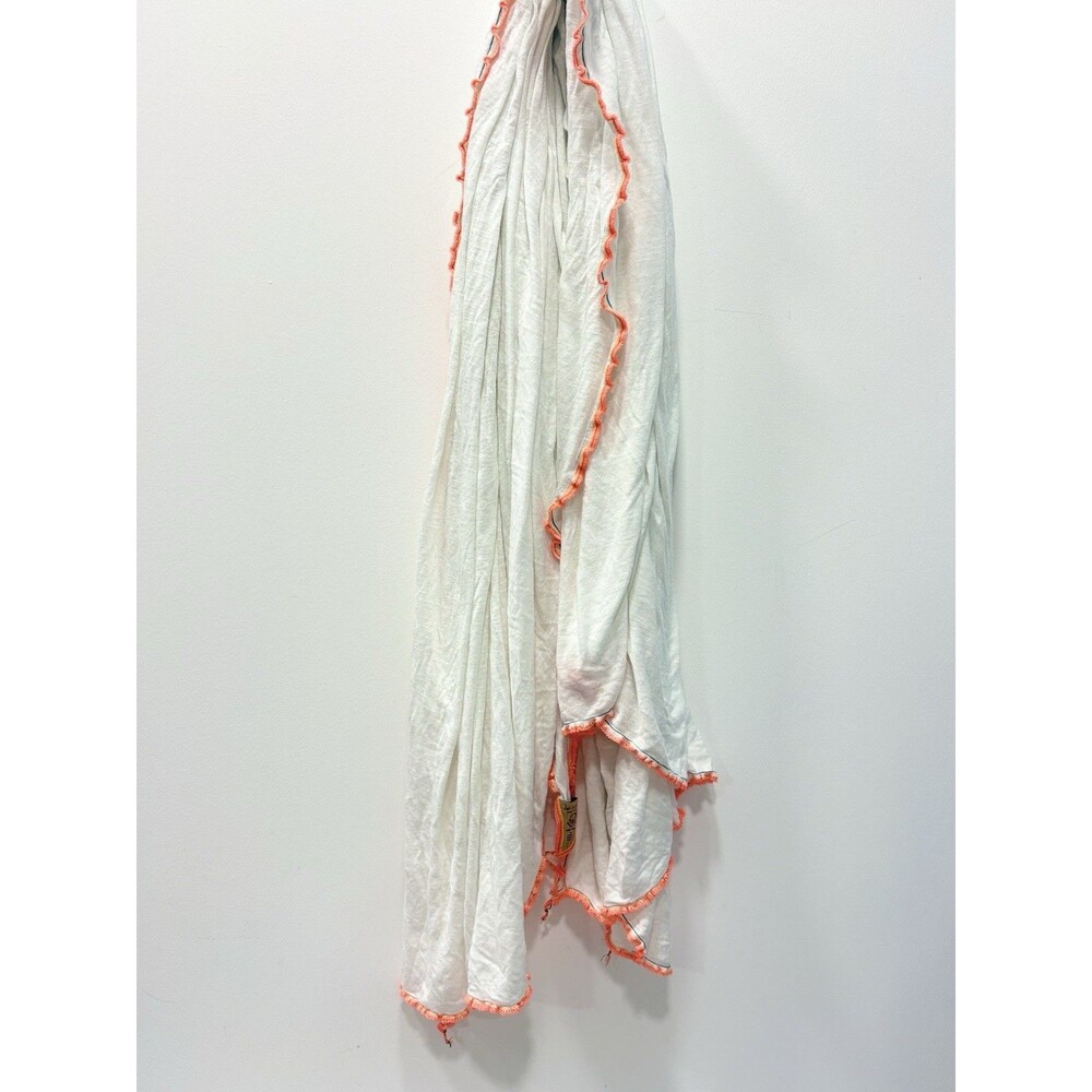 Late Sunday Afternoon Venice California White Scarf Neon Orange Trim Boho Wrap